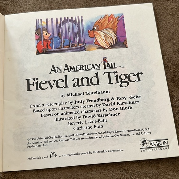 McDonald's 1986 An American Tail Fievel and Tiger Paperback Children’s Book - Picture 3 of 8